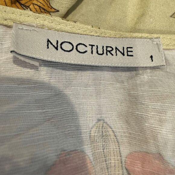 Nocturne Linen Blend Boho Crop Top Tie Puff Sleeves Gold Brown Orange Medium - Picture 8 of 15